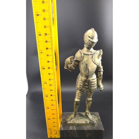Vintage 1969 Depose Italy Fontanini Pewter Knight Figurine Carrara Marble Base - Picture 4 of 12